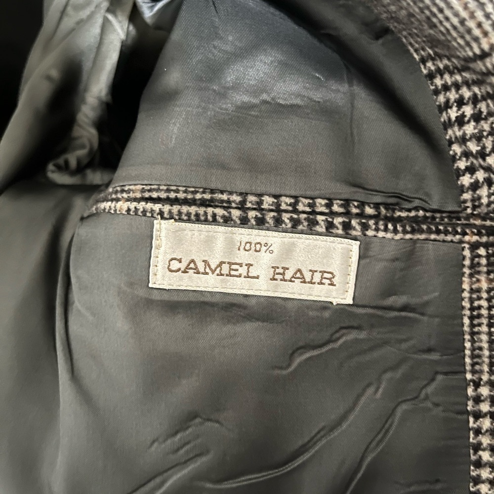 Saks Fifth Avenue Camel Hair Gray Checkered Men's Blazer - Picture 4 of 7